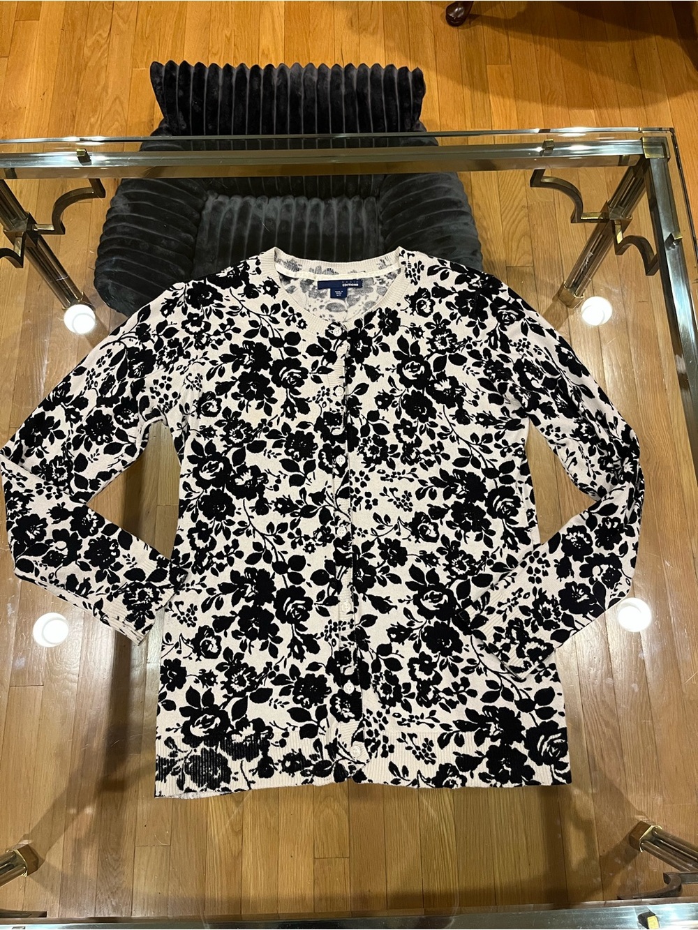 Basic Editions Black and White Floral Button-Front Cardigan
